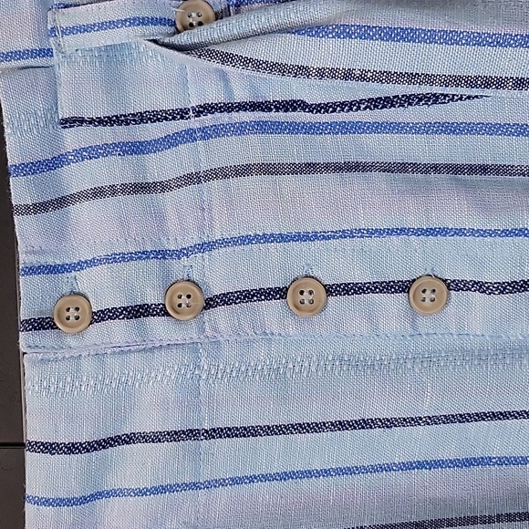 Gently Used Blue Stiped Pants with Buttons and Pockets and a Belt - Picture 7 of 11